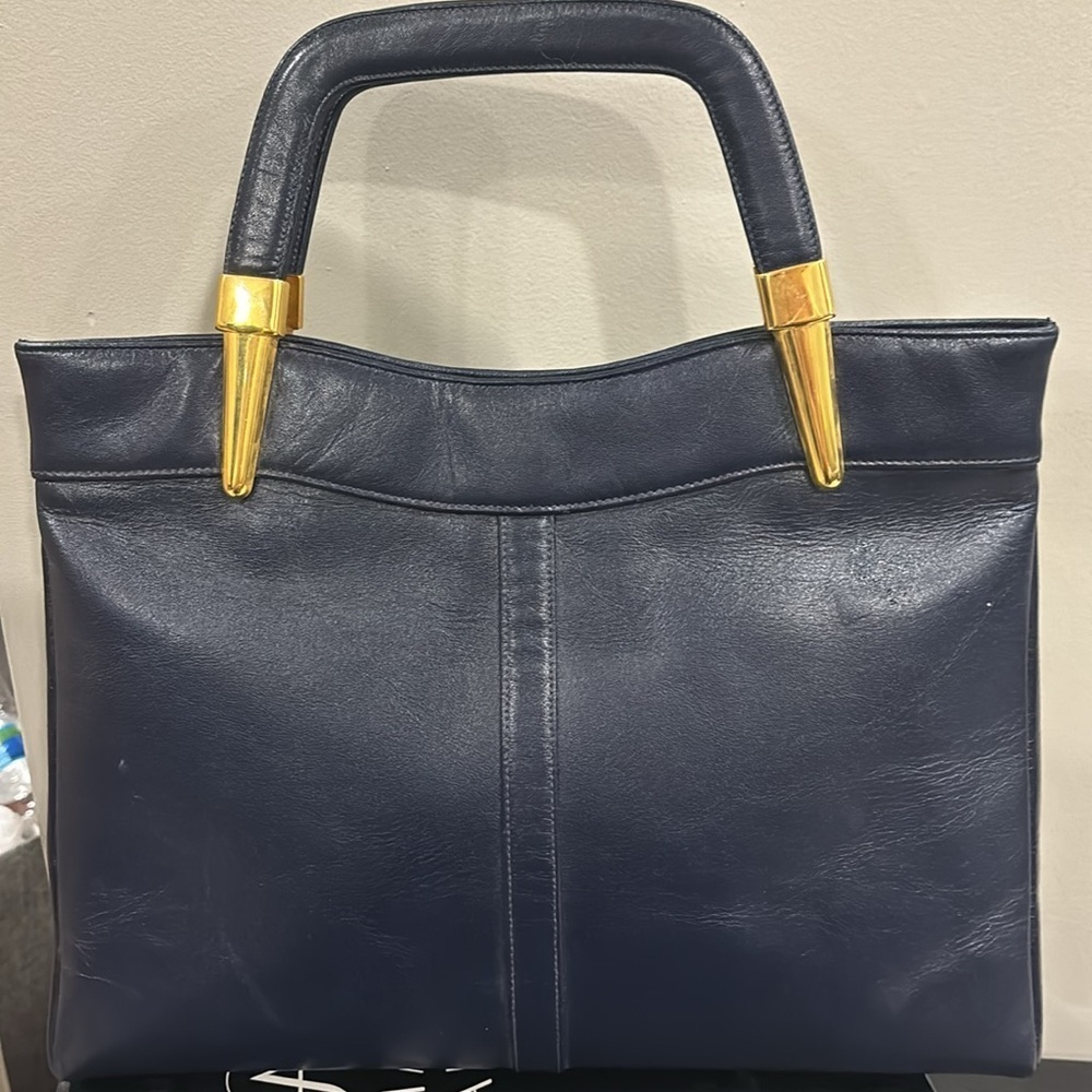 SUSAN GAIL Black & Gold Genuine Leather Tote, Vintage. EUC - Picture 5 of 13